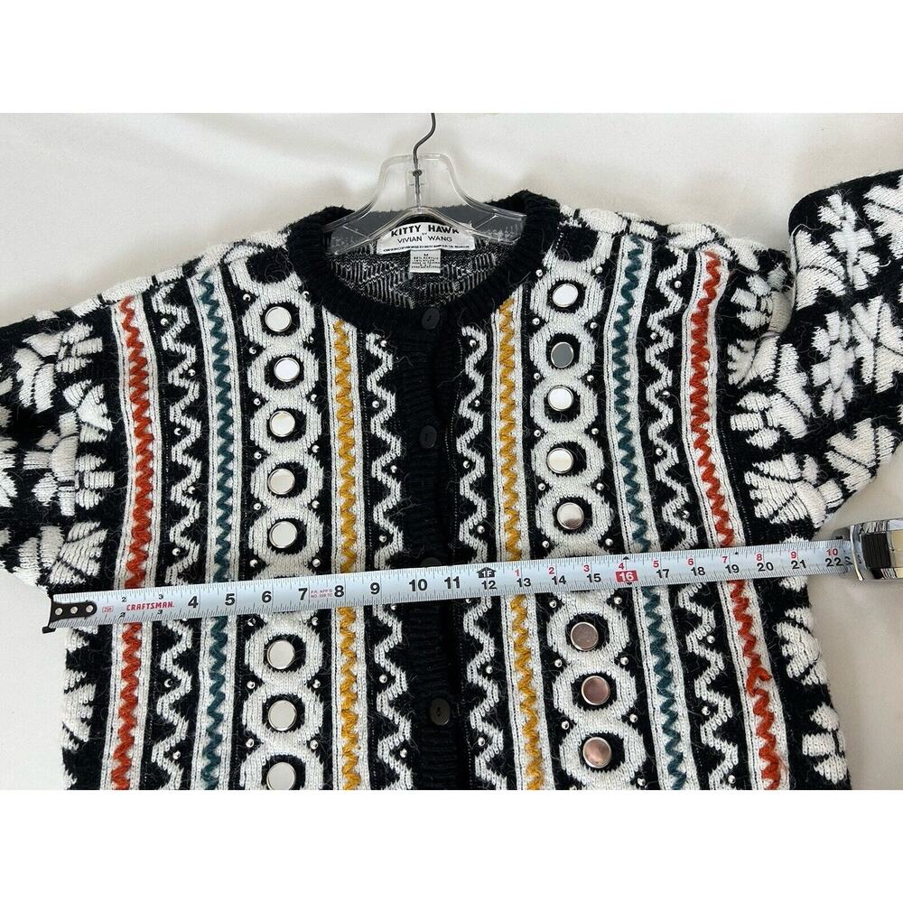 Vintage 3D Knit Cardigan Sweater Mirror Kitty Hawk Vivan Wang Women's Artsy MED - Picture 6 of 8